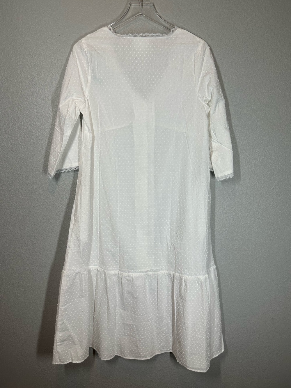NATIONAL Vintage Deadstock Women's Small V-Neck White Cotton Swiss Dot Nightgown - Picture 12 of 12